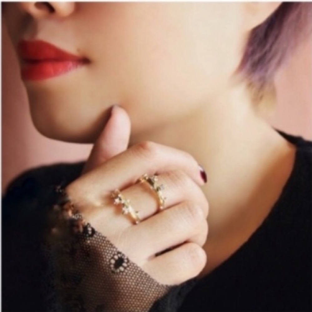 ALEXIS BITTAR • Gold Double Banded Crystal Accented Lace Size 7 Ring - Picture 2 of 8